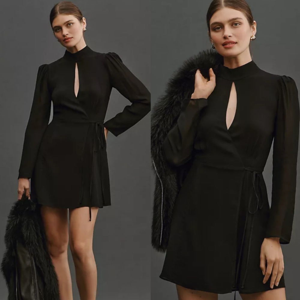 Reformation Black Long-Sleeve Mini Dress with Keyhole Neckline